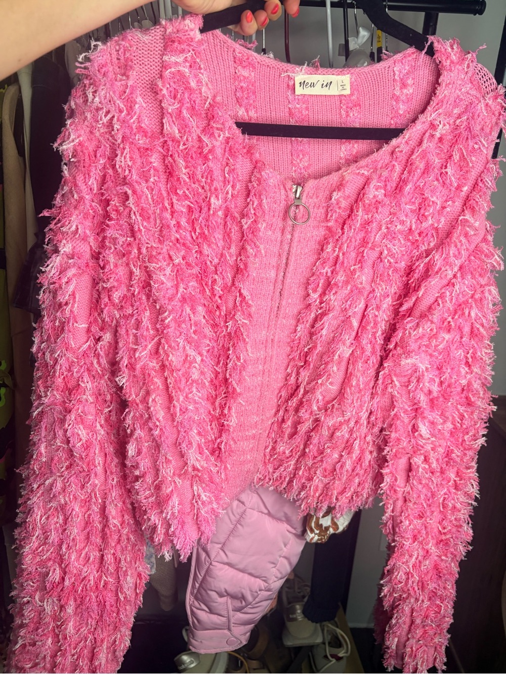 New In Pink Textured Zip-Front Women’s Cardigan Sweater
